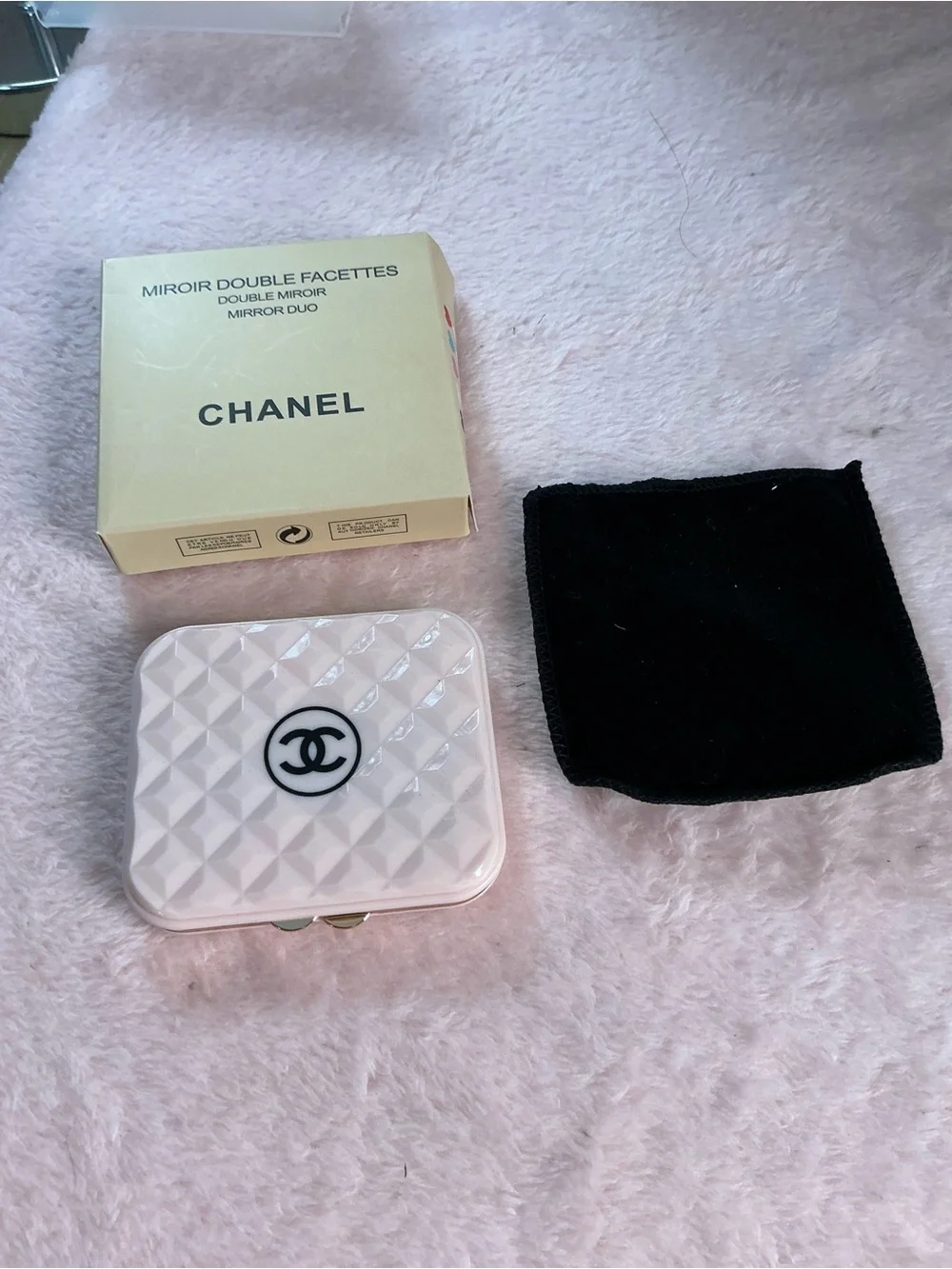 Chanel Beauty Pink Quilted Double-Sided Mirror Box Pouch